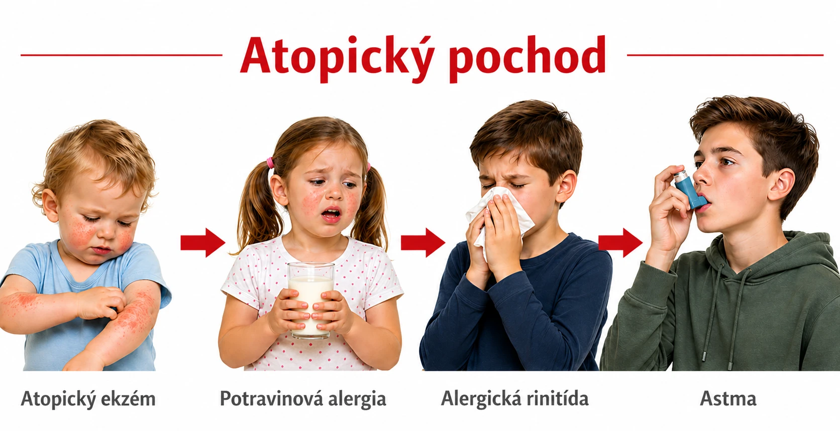 Atopický pochod – postupný vývoj alergických ochorení od ekzému cez potravinovú alergiu až po astmu