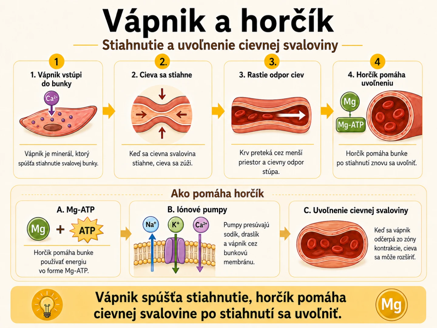 Vápnik a horčík: stiahnutie a uvoľnenie ciev